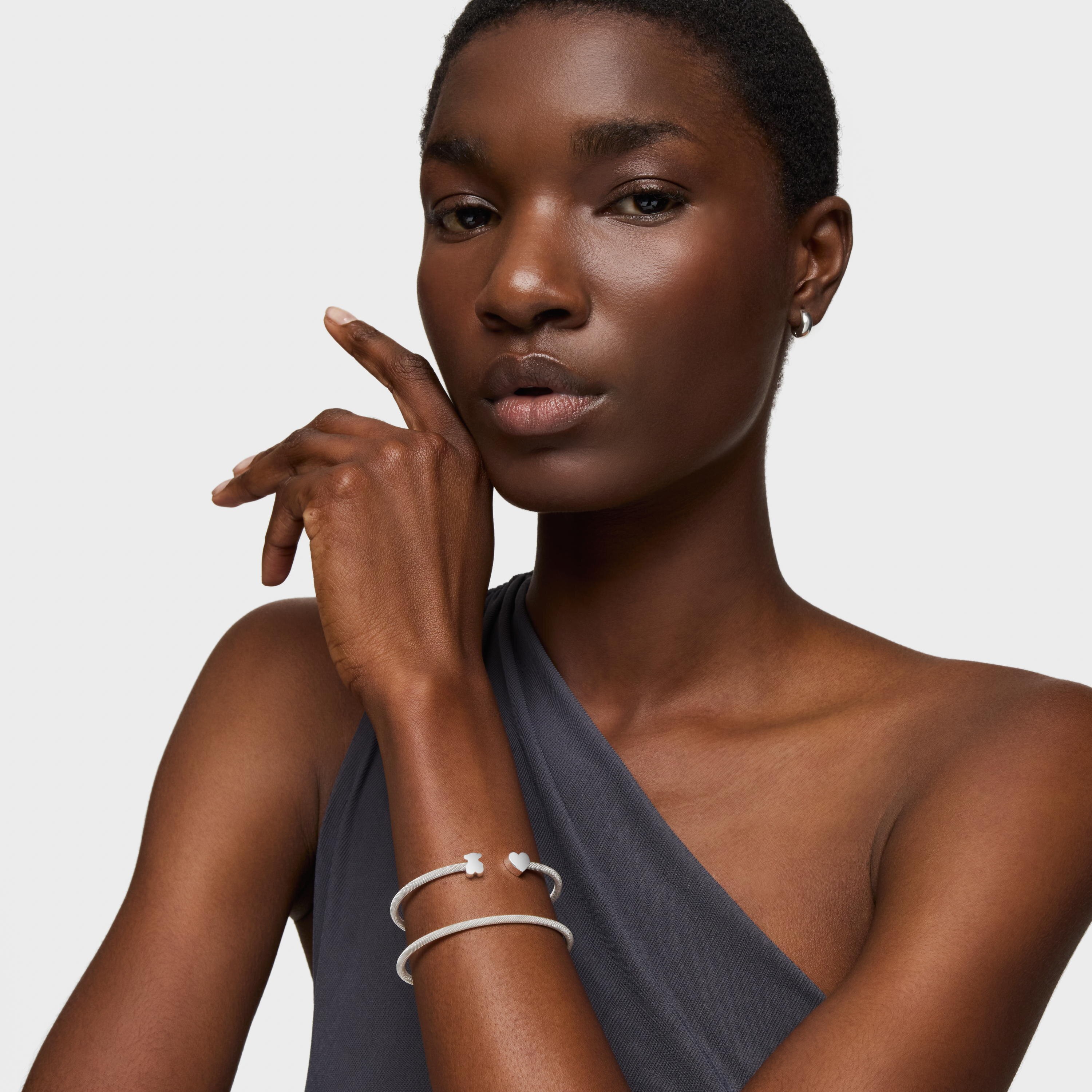 Silver double Bangle Icon Mesh