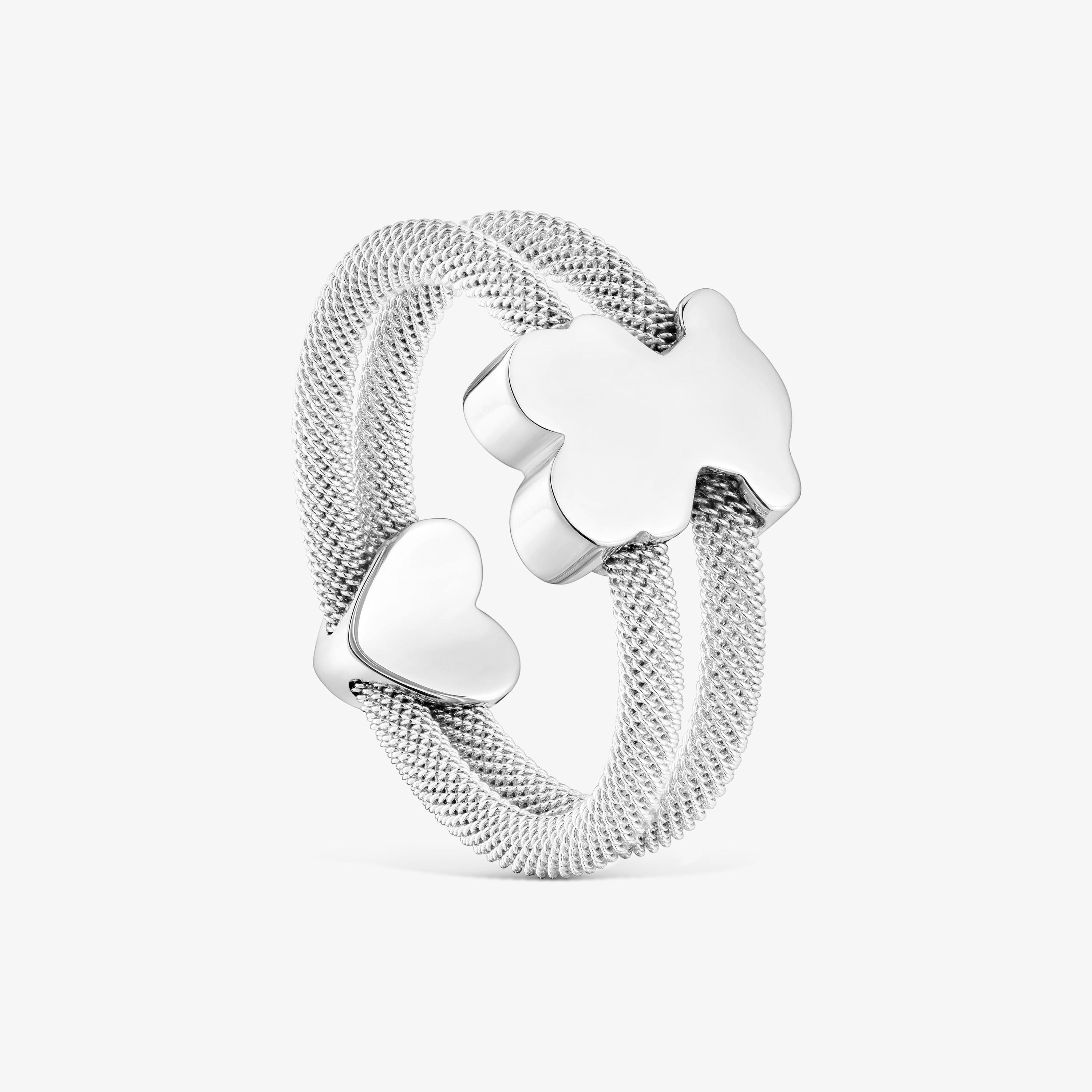 Silver double Ring Icon Mesh | TOUS