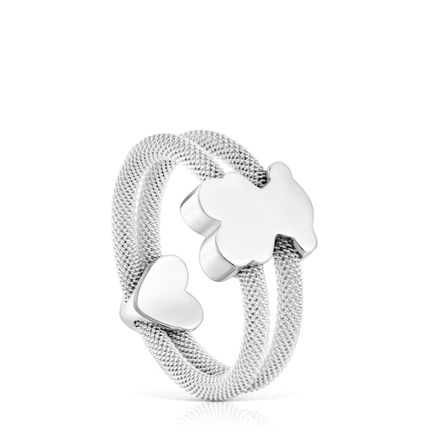 Anillo doble de plata Icon Mesh