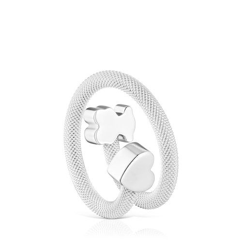 Anillo espiral de plata y motivos Icon Mesh