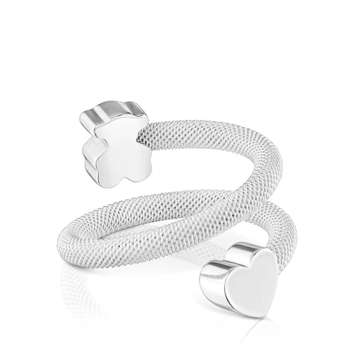 Anillo espiral de plata y motivos Icon Mesh