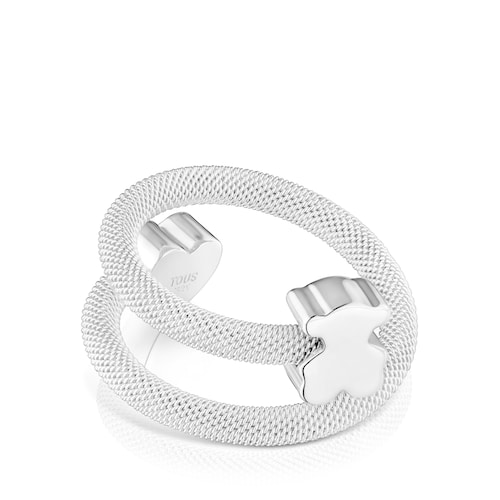Anillo espiral de plata y motivos Icon Mesh