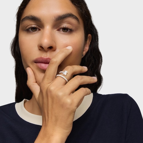 Anillo espiral de plata y motivos Icon Mesh