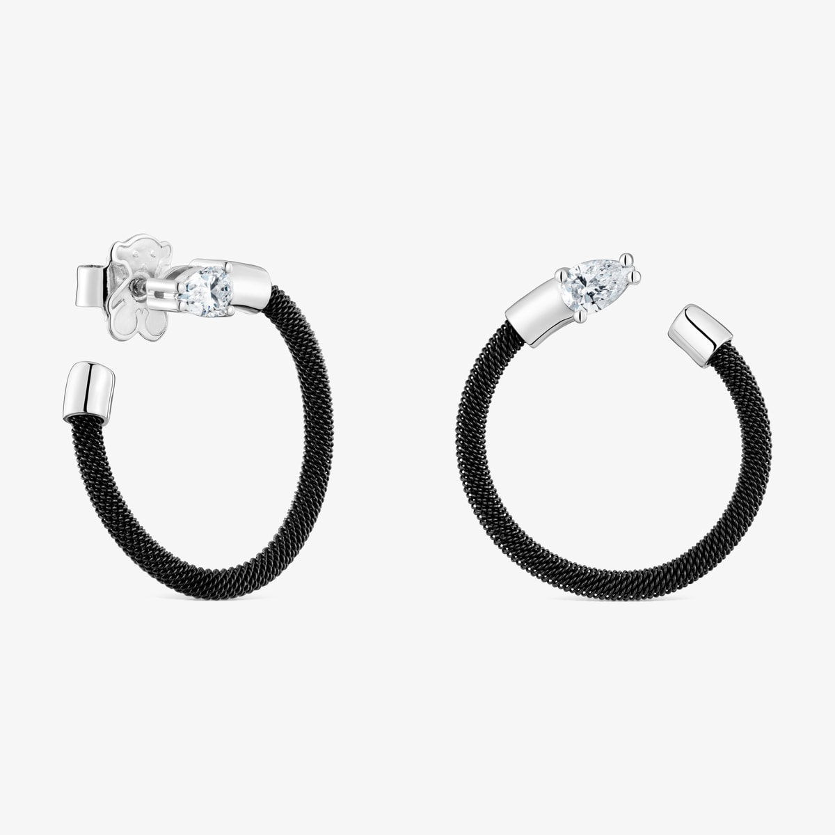 Tous - Pendientes Aro De Platino, Acero Negro Y Diamantes Creados En Laboratorio Tous Mesh Lgd - Negro