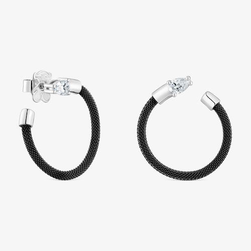 Kolczyki kreolki z platyny, czarnej stali i laboratoryjnie hodowanych diament&oacute;w TOUS Mesh LGD