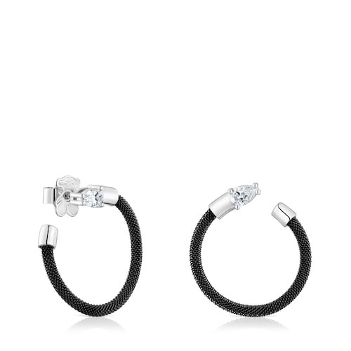 Pendientes aro de platino, acero negro y diamantes creados en laboratorio TOUS Mesh LGD