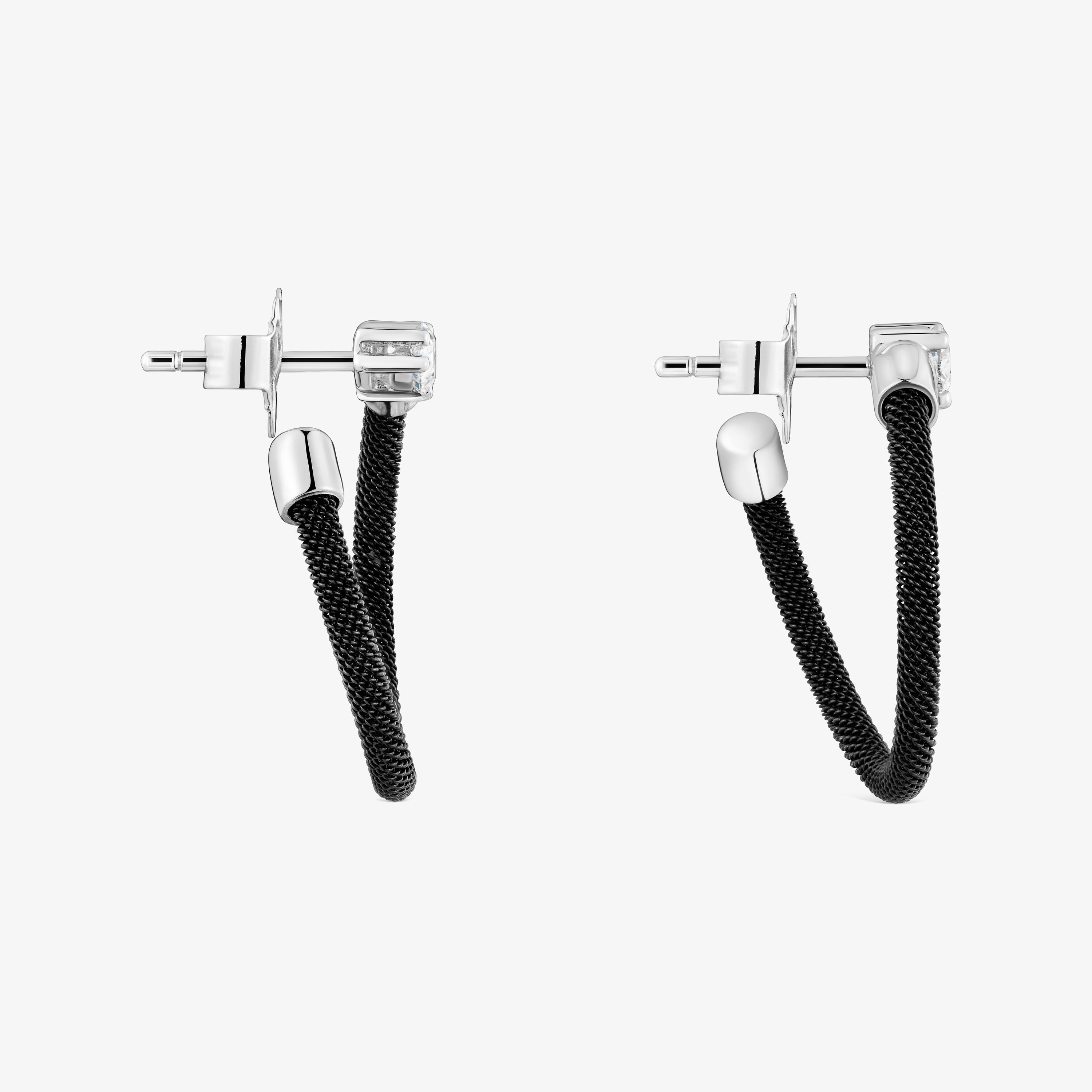 Platinum, black steel and lab-grown diamonds Hoop earrings TOUS Mesh LGD