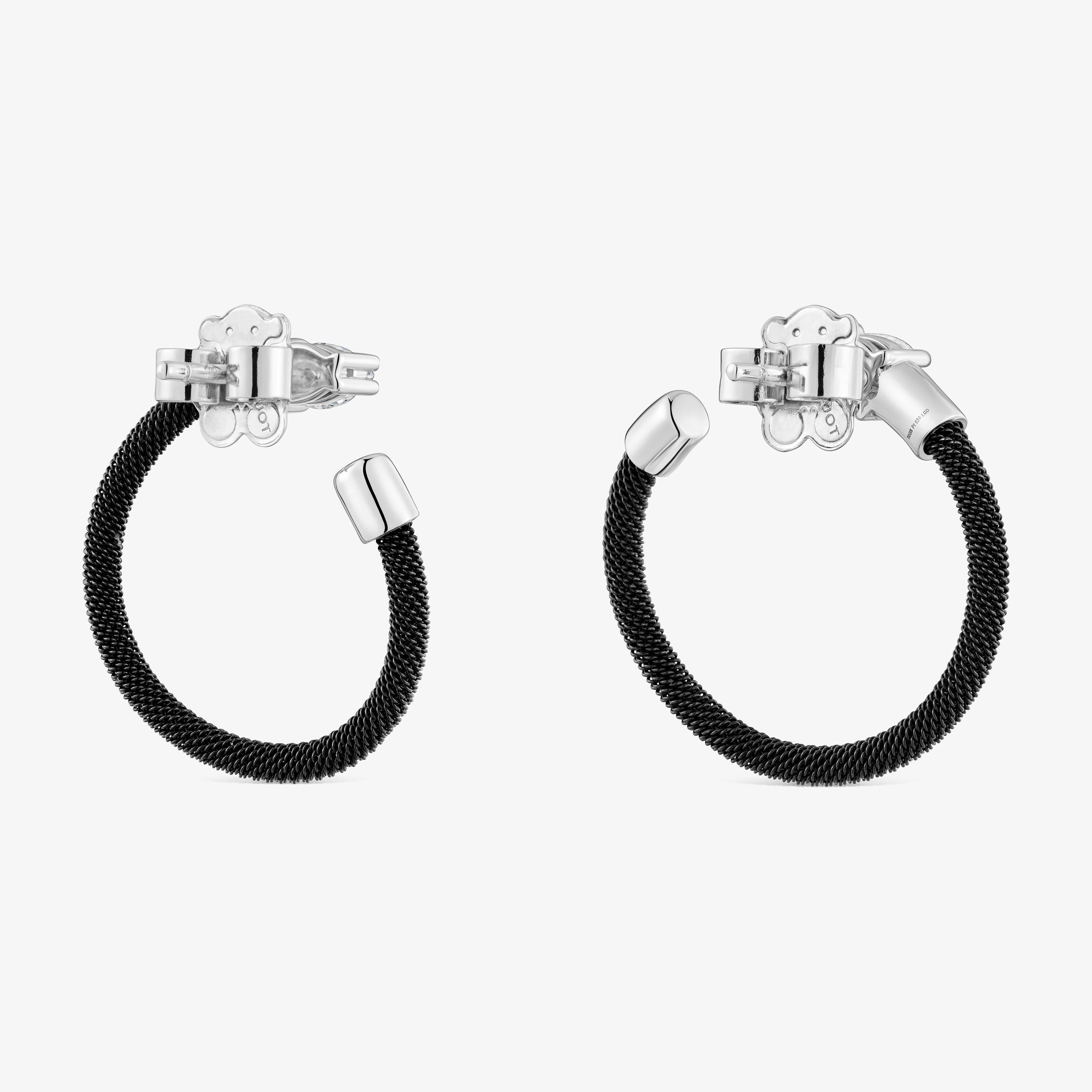 Platinum, black steel and lab-grown diamonds Hoop earrings TOUS Mesh LGD