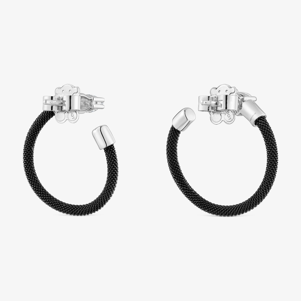 Aretes aro de platino, acero negro y diamantes creados en laboratorio TOUS Mesh LGD