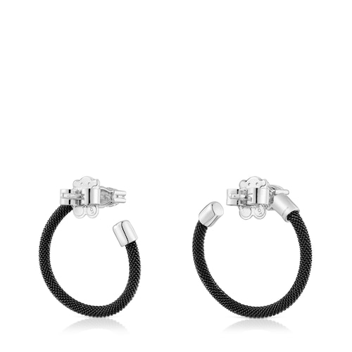 Pendientes aro de platino, acero negro y diamantes creados en laboratorio TOUS Mesh LGD