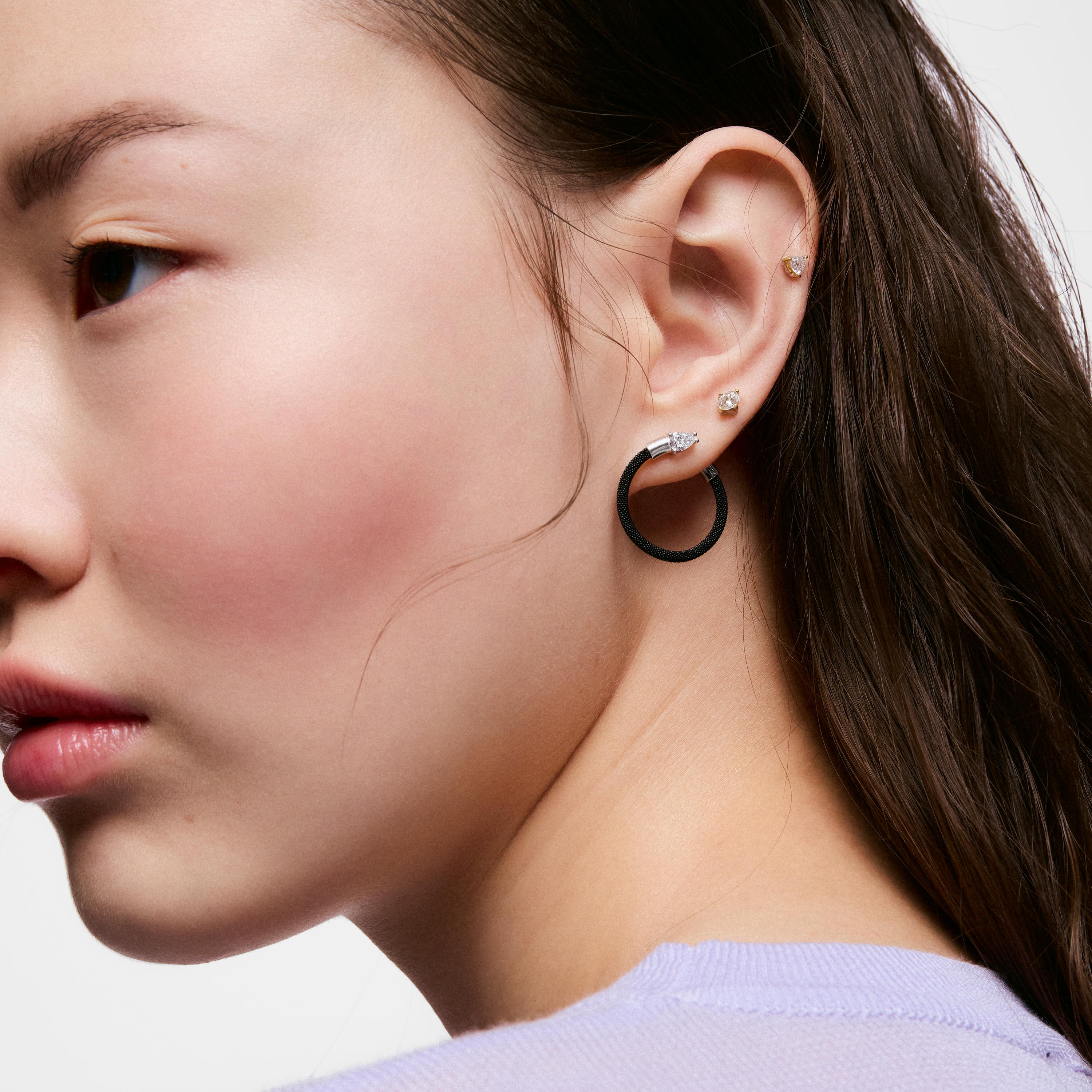 Platinum, black steel and lab-grown diamonds Hoop earrings TOUS Mesh LGD