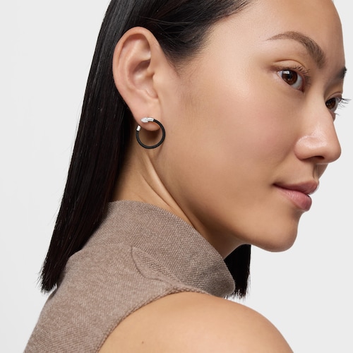 Pendientes aro de platino, acero negro y diamantes creados en laboratorio TOUS Mesh LGD