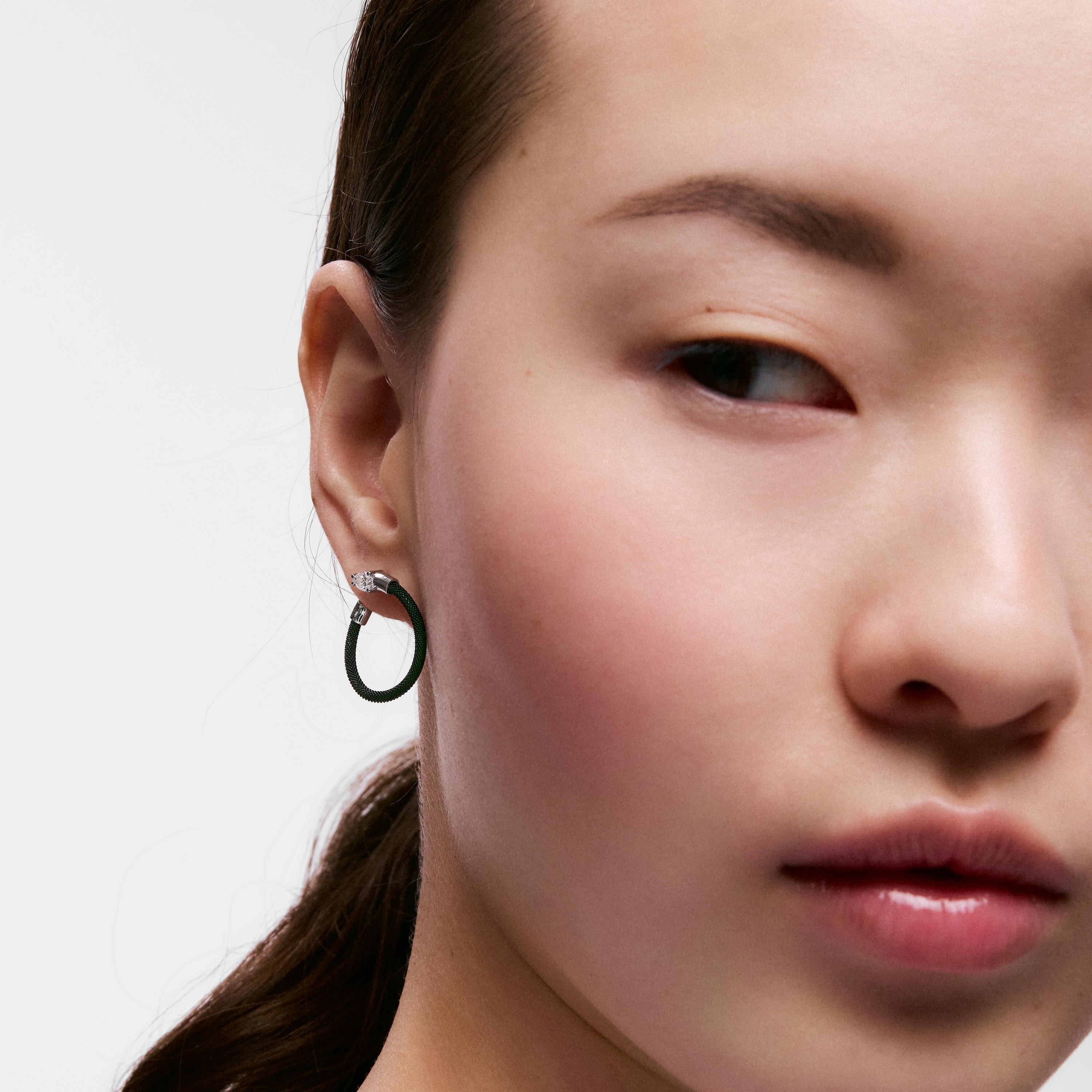 Platinum, black steel and lab-grown diamonds Hoop earrings TOUS Mesh LGD