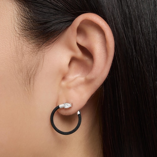 Pendientes aro de platino, acero negro y diamantes creados en laboratorio TOUS Mesh LGD