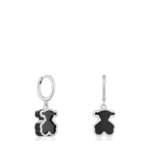 Pendientes aro de plata y metacrilato negro Galaxy