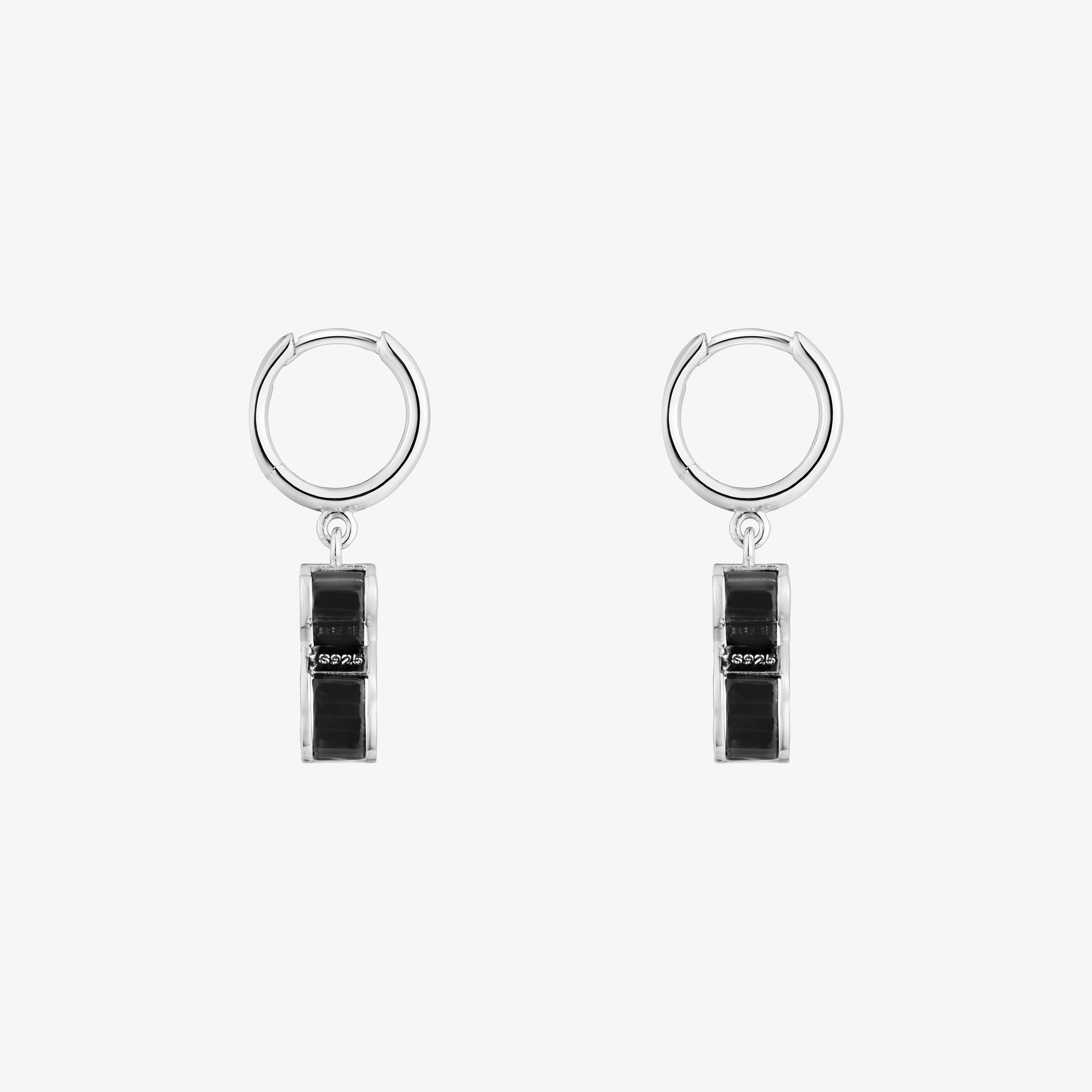 Silver and black acrylic glass Hoop earrings Galaxy