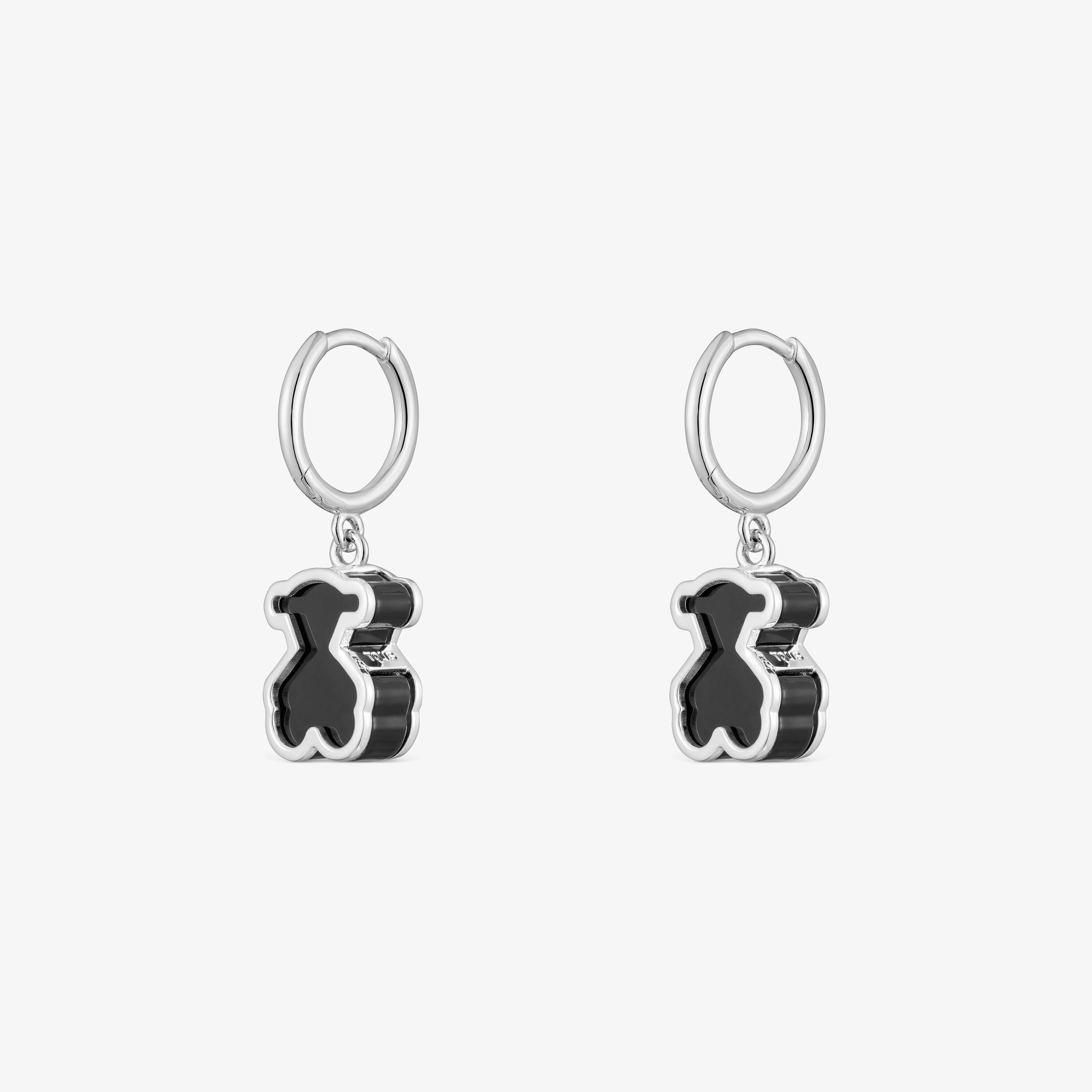 Silver and black acrylic glass Hoop earrings Galaxy