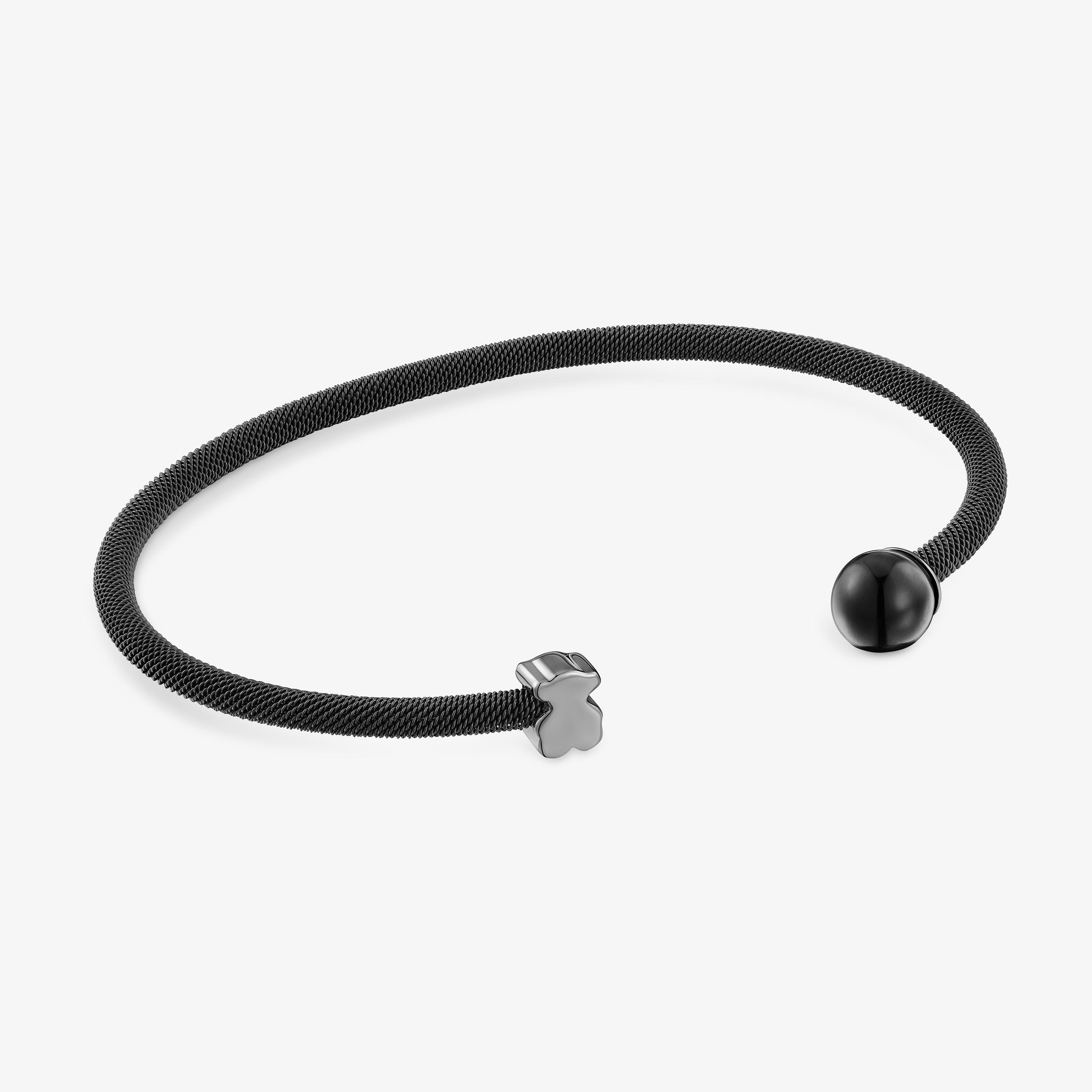 Black steel Bangle with falcon’s eye Icon Mesh