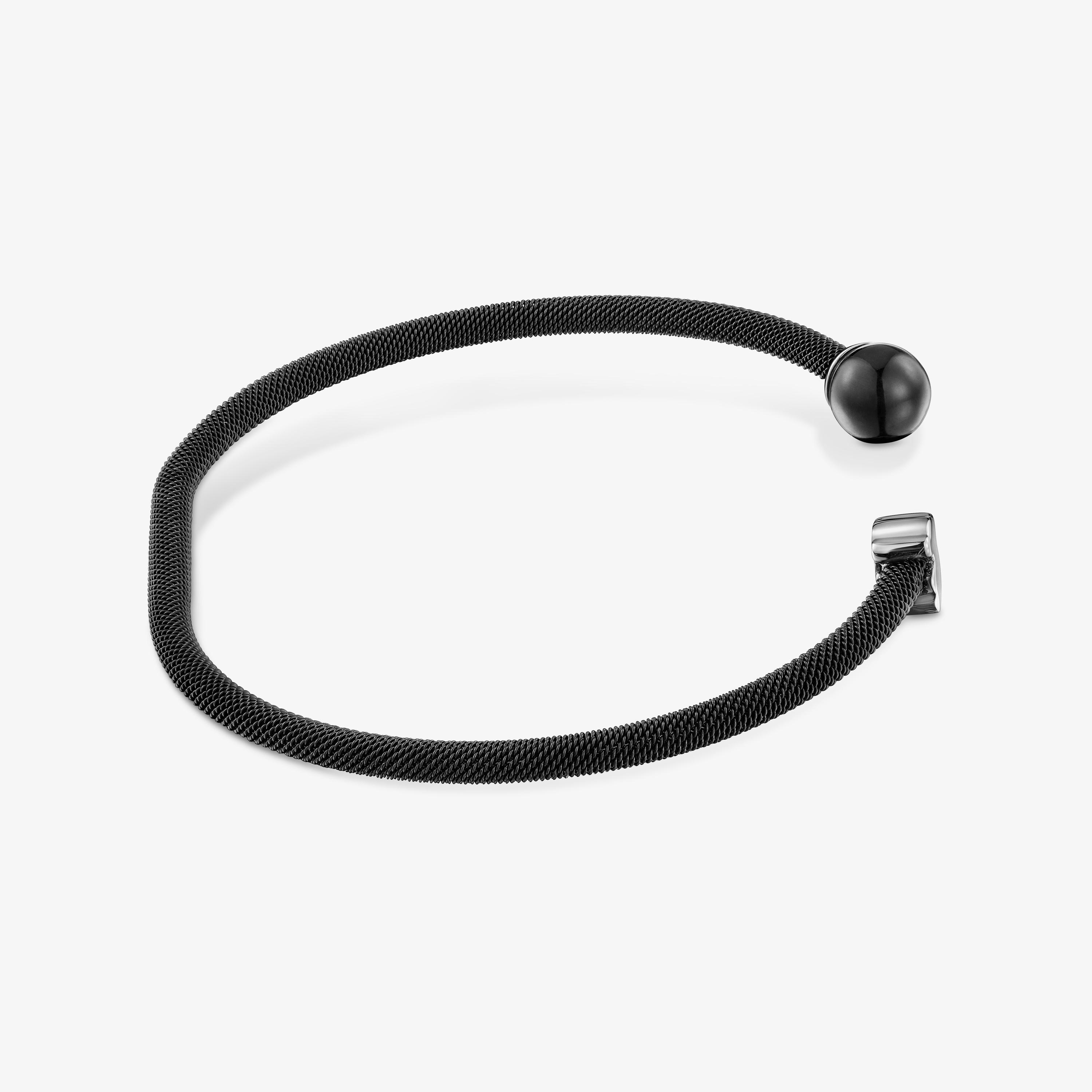 Black steel Bangle with falcon’s eye Icon Mesh