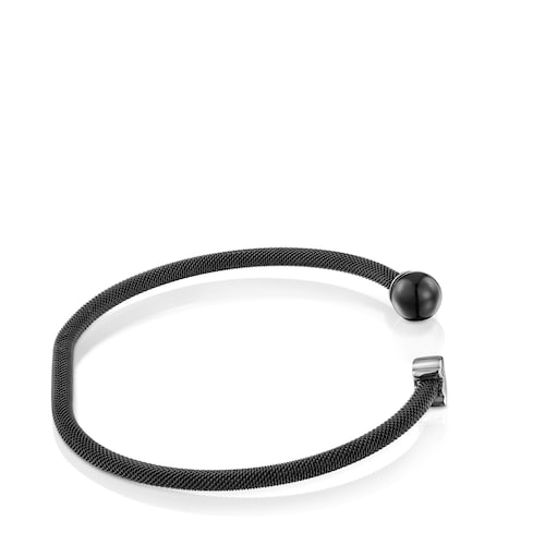 Pulsera esclava de acero negro y ojo de halcón Icon Mesh