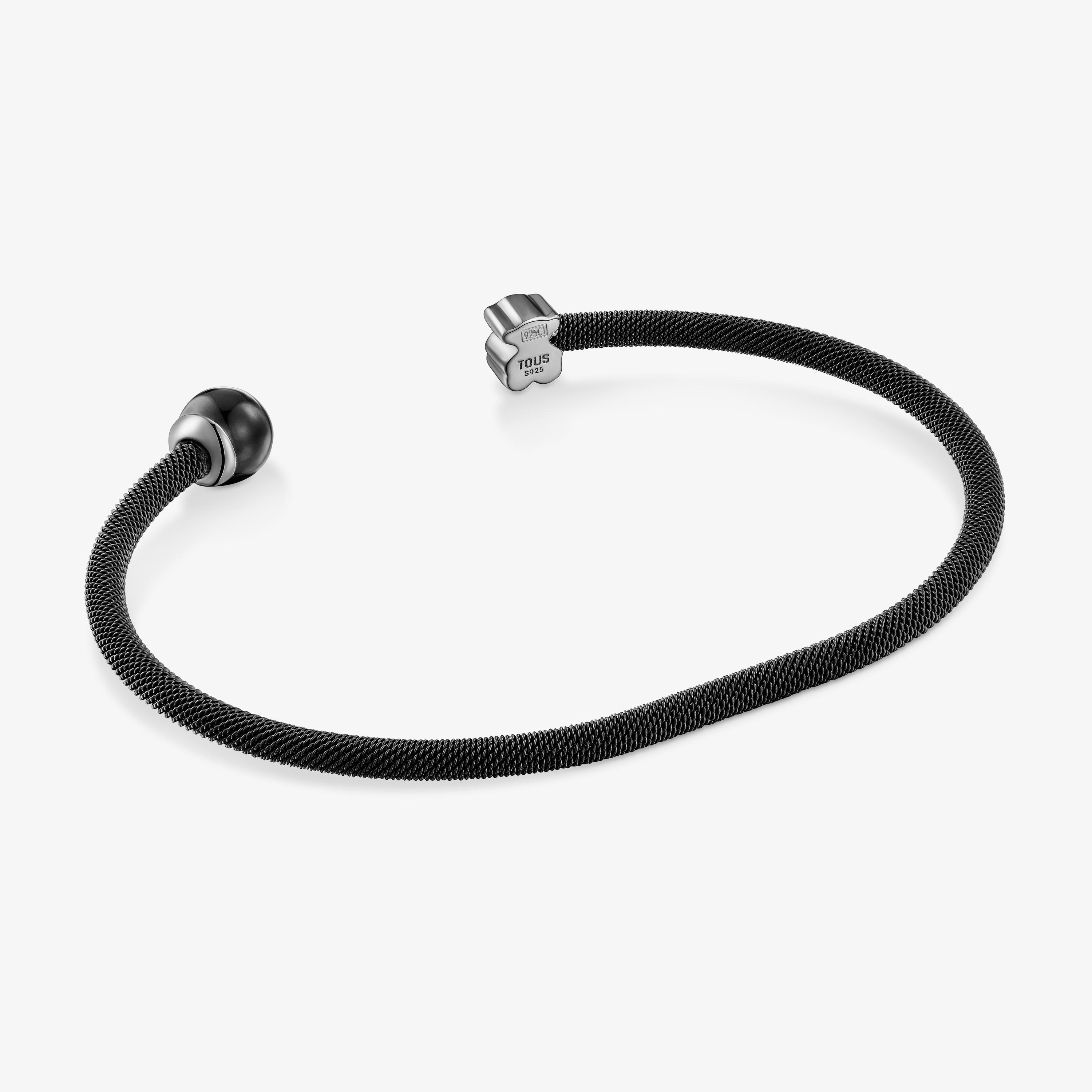 Black steel Bangle with falcon’s eye Icon Mesh