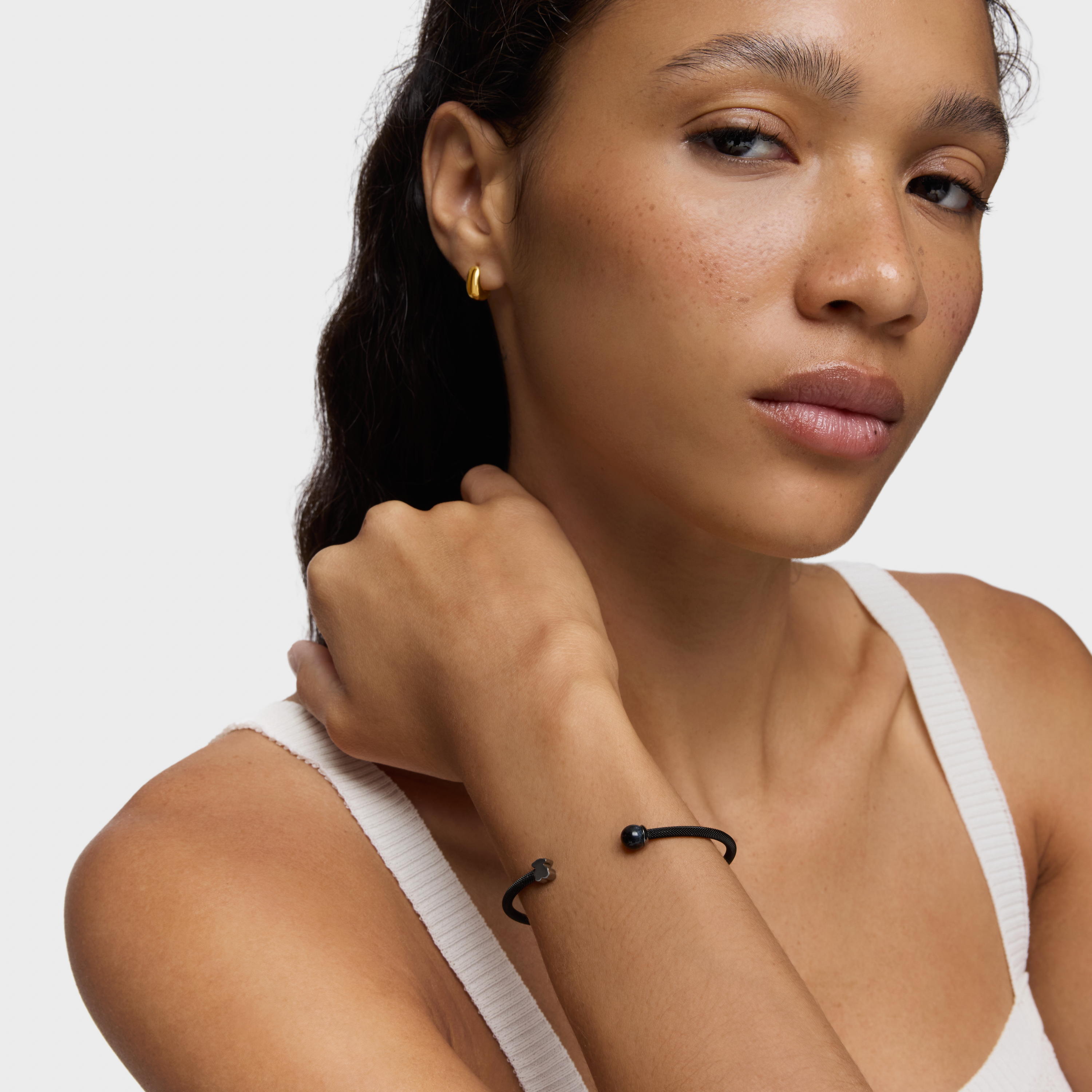 Black steel Bangle with falcon’s eye Icon Mesh