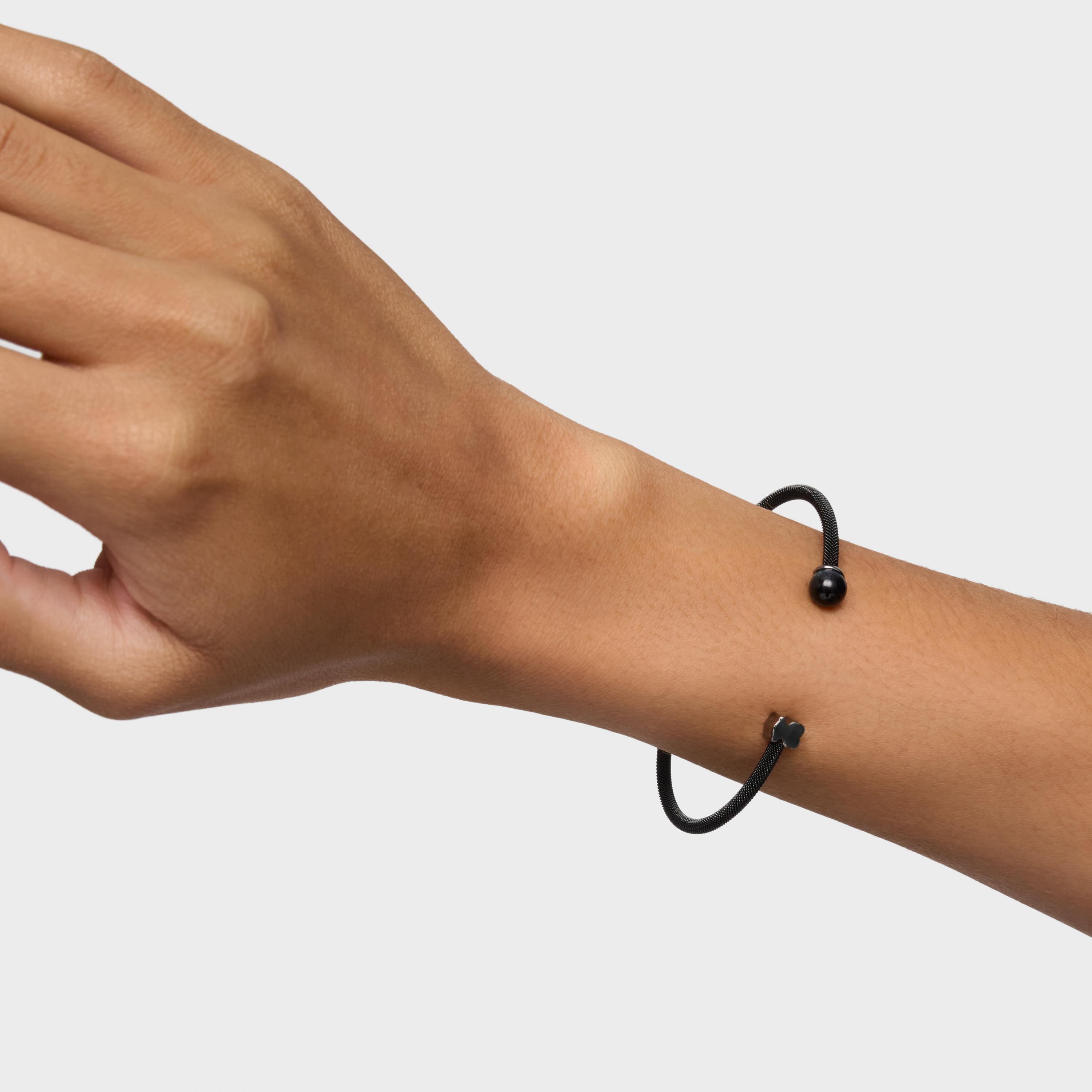 Black steel Bangle with falcon’s eye Icon Mesh