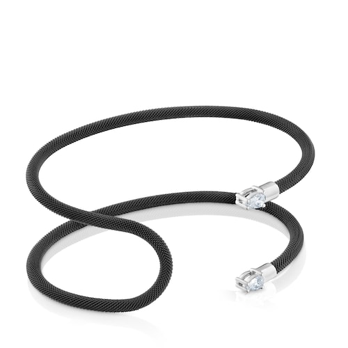 Pulsera esclava doble de platino, acero negro y diamantes creados en laboratorio TOUS Mesh LGD