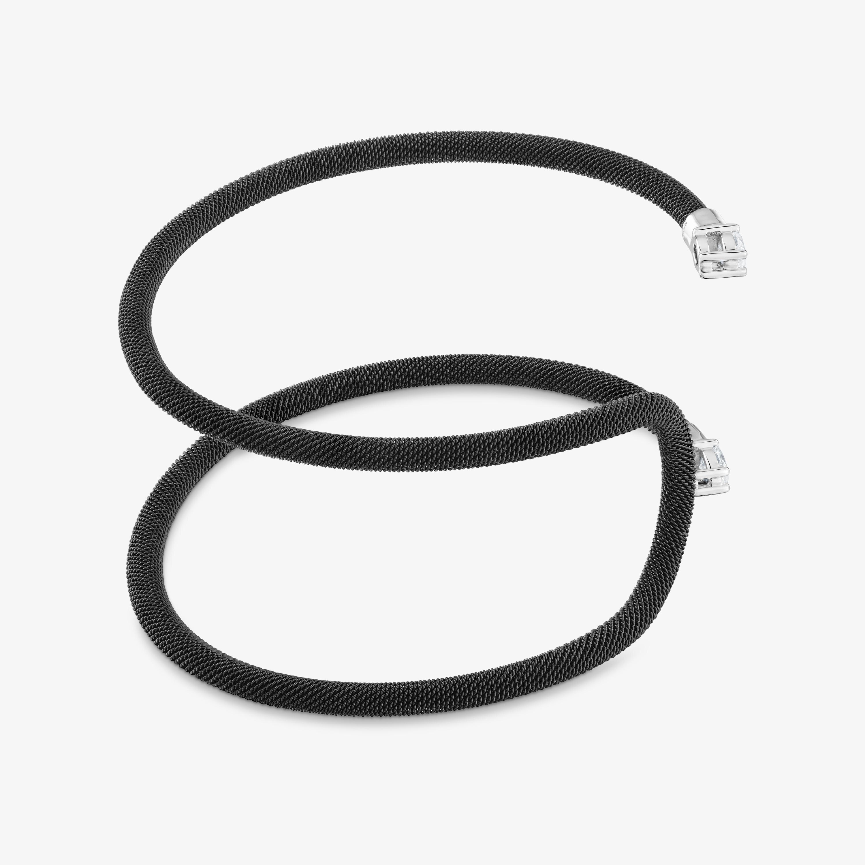 Platinum, black steel and lab-grown diamonds double Bangle TOUS Mesh LGD