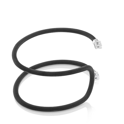 Pulsera esclava doble de platino, acero negro y diamantes creados en laboratorio TOUS Mesh LGD
