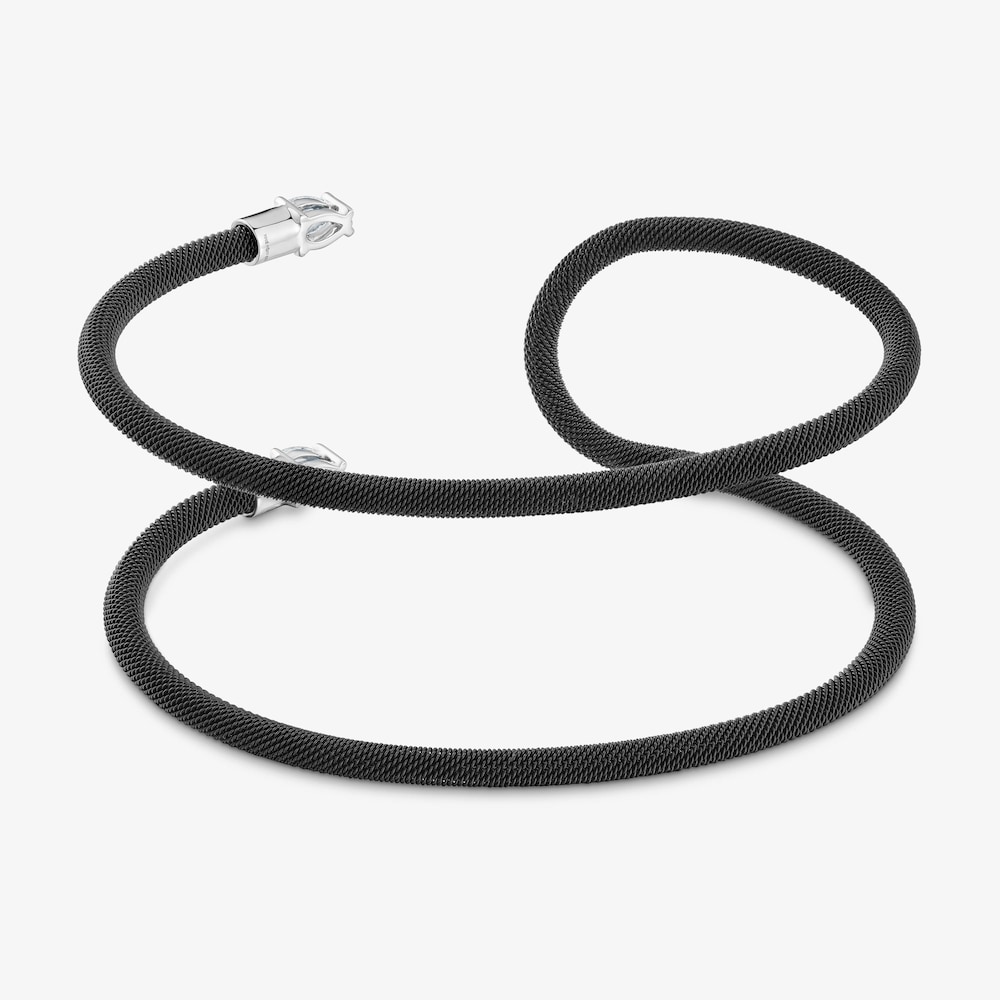 Doppel-Armreif TOUS Mesh LGD aus Platin, schwarzem Stahl und im Labor gez&uuml;chteten Diamanten