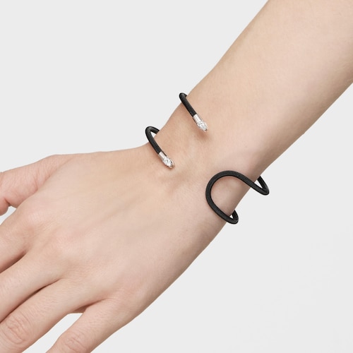 Pulsera esclava doble de platino, acero negro y diamantes creados en laboratorio TOUS Mesh LGD