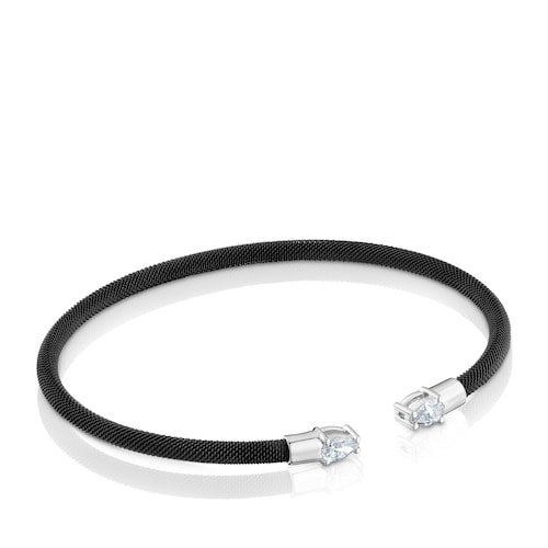 Pulsera esclava de platino, acero negro y diamantes creados en laboratorio TOUS Mesh LGD
