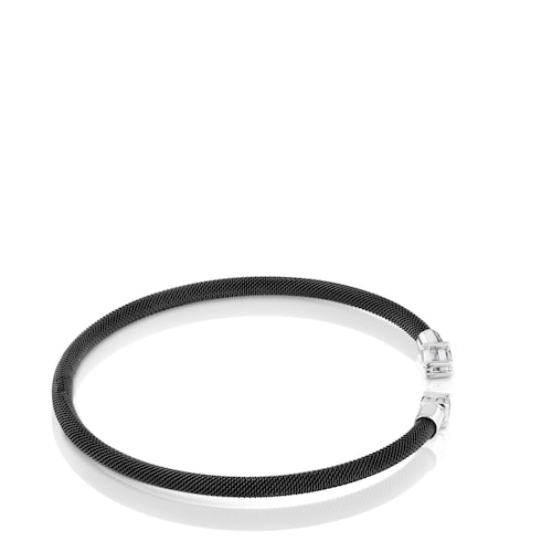 Pulsera esclava de platino, acero negro y diamantes creados en laboratorio TOUS Mesh LGD
