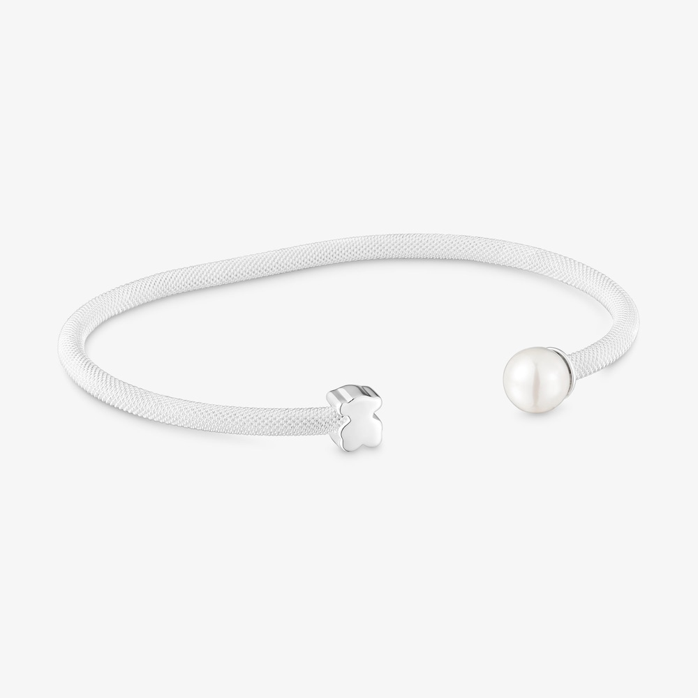 Pulsera esclava de plata y perla cultivada Icon Mesh