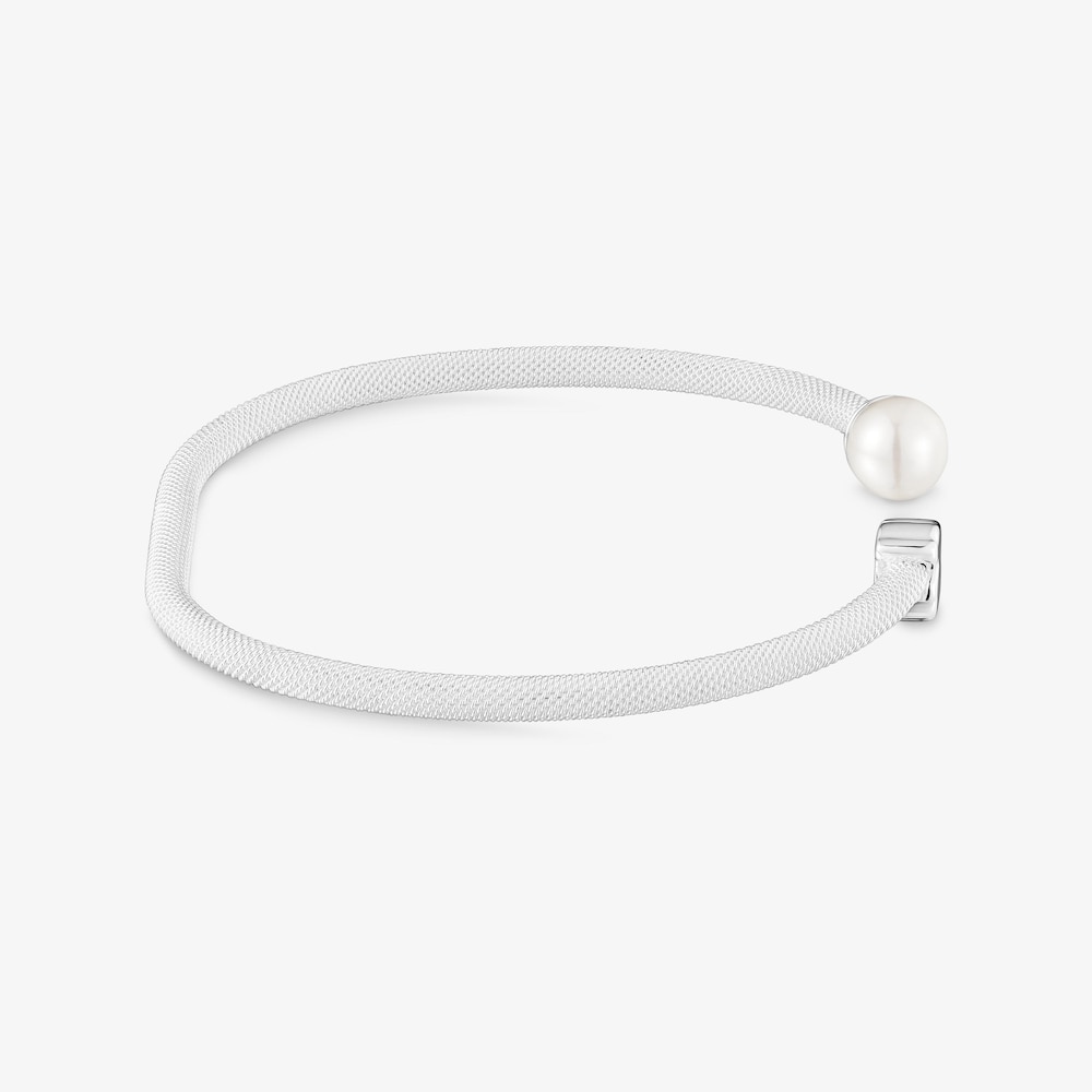 Pulsera esclava de plata y perla cultivada Icon Mesh