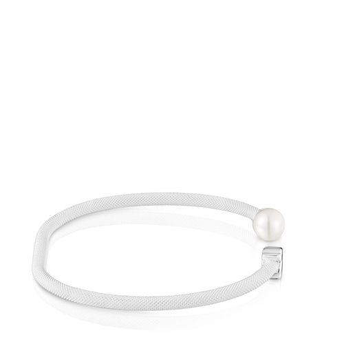 Pulsera esclava de plata y perla cultivada Icon Mesh