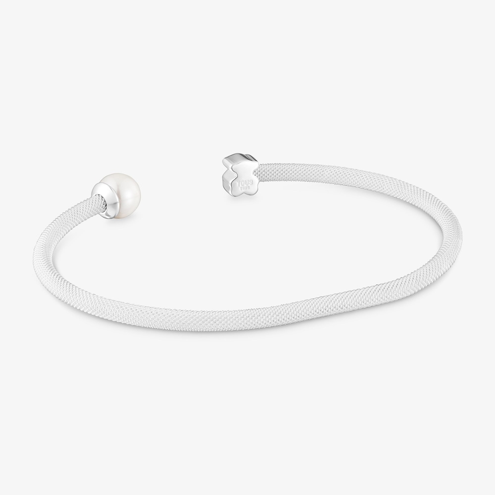 Pulsera esclava de plata y perla cultivada Icon Mesh