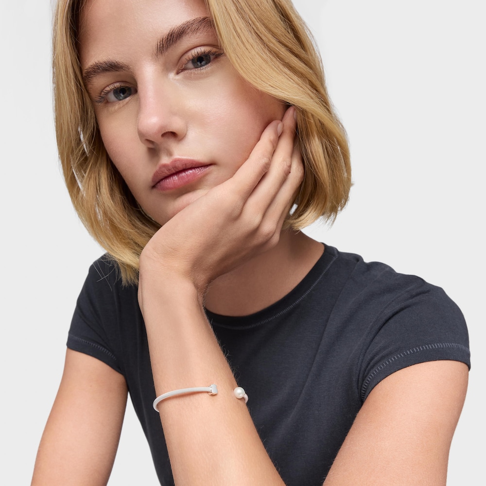 Pulsera esclava de plata y perla cultivada Icon Mesh