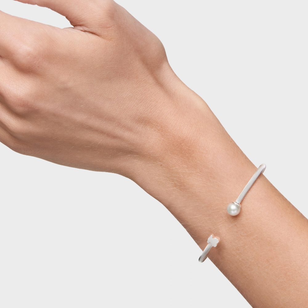 Pulsera esclava de plata y perla cultivada Icon Mesh