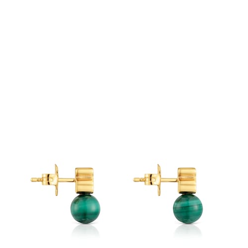 Earrings with 18kt gold plating over silver and malachite Icon Mesh