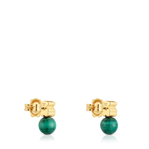 Earrings with 18kt gold plating over silver and malachite Icon Mesh