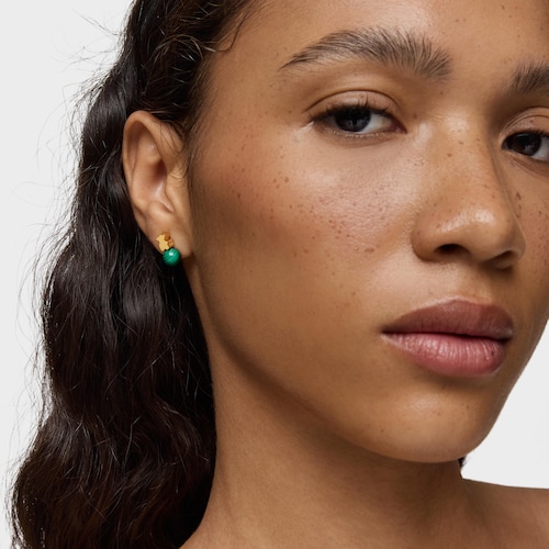 Earrings with 18kt gold plating over silver and malachite Icon Mesh