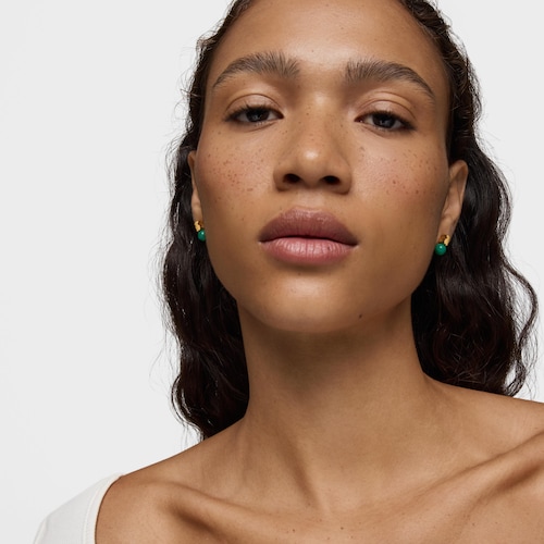 Earrings with 18kt gold plating over silver and malachite Icon Mesh