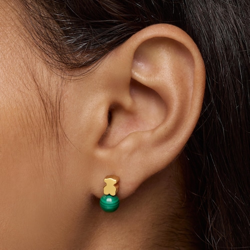 Earrings with 18kt gold plating over silver and malachite Icon Mesh