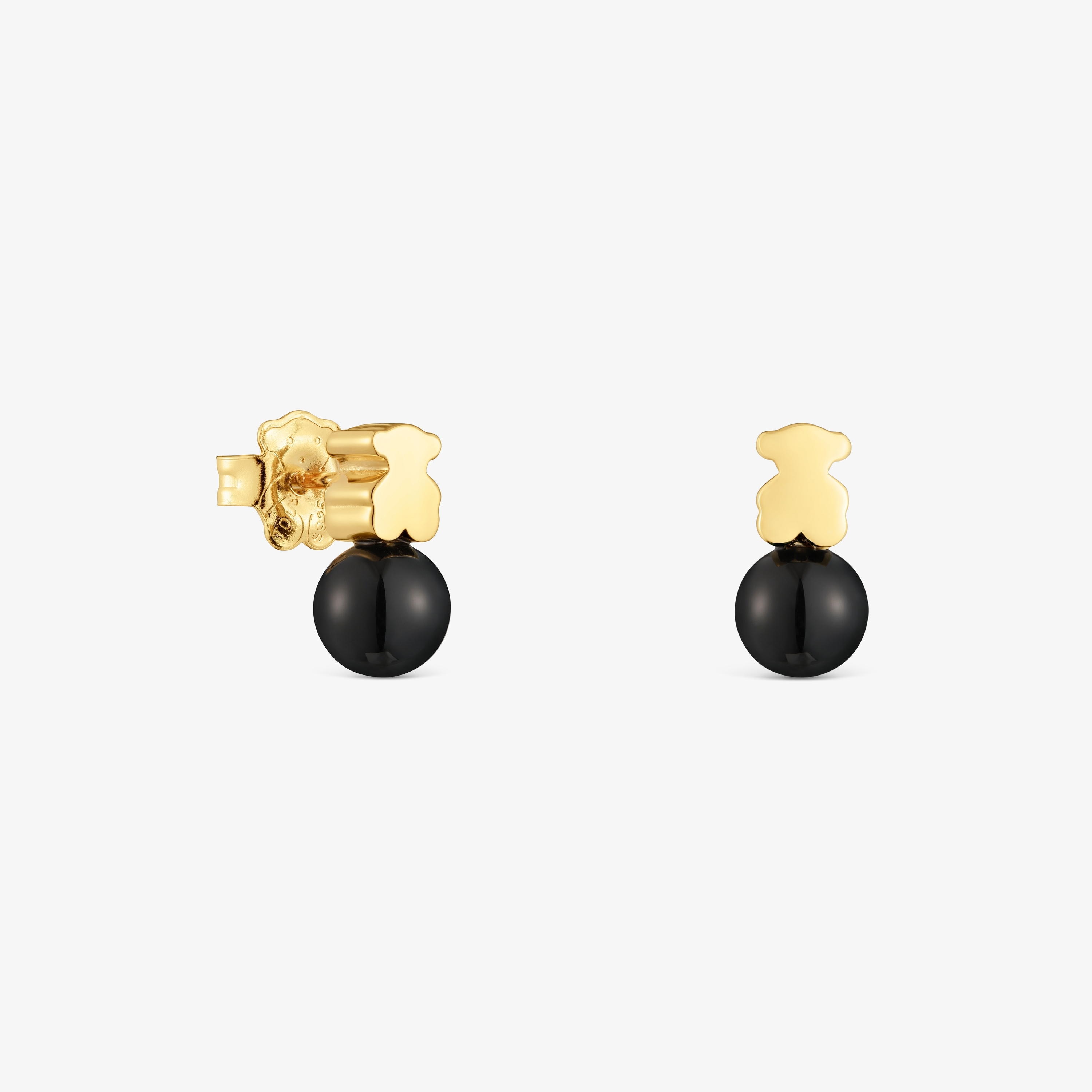 Earrings with 18K gold vermeil and onyx Icon Mesh