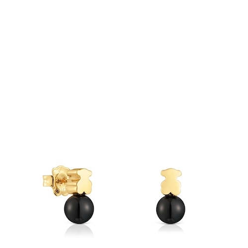 Earrings with 18kt gold plating over silver and onyx Icon Mesh