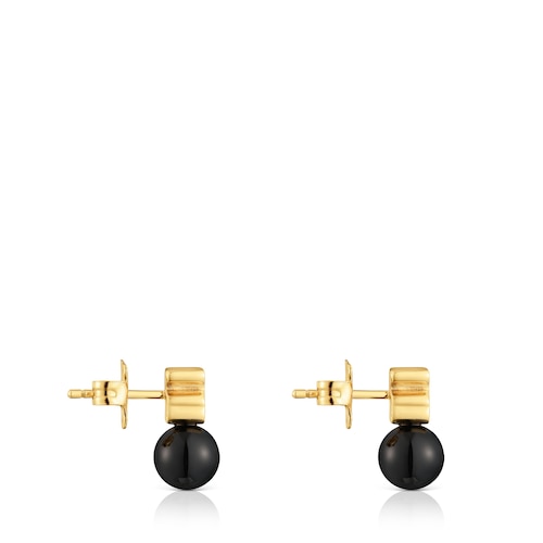 Earrings with 18kt gold plating over silver and onyx Icon Mesh