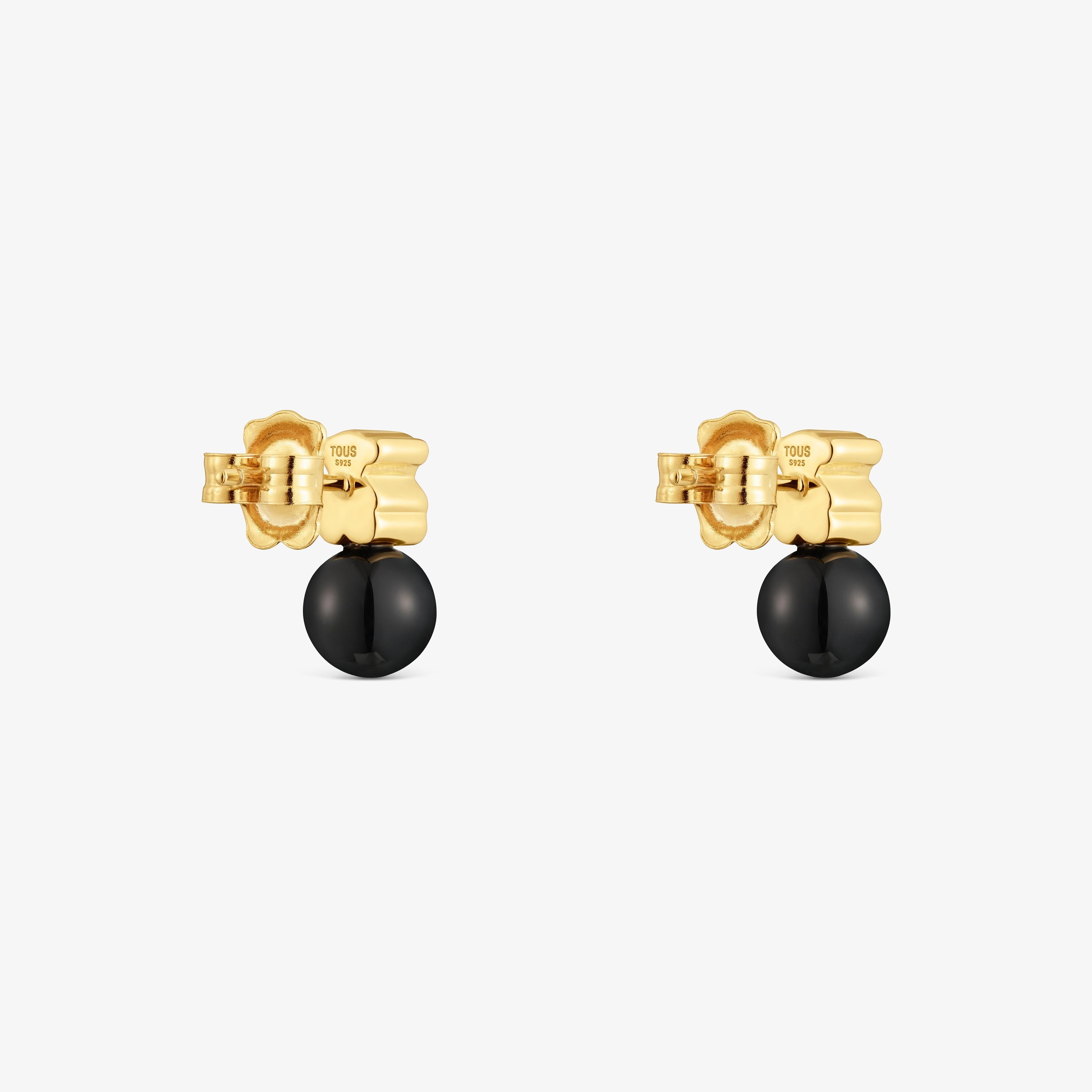 Earrings with 18K gold vermeil and onyx Icon Mesh