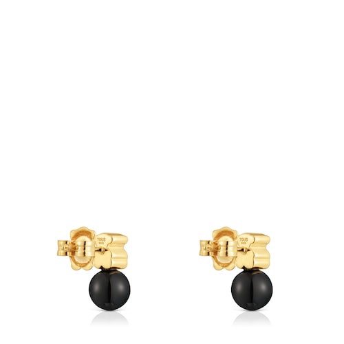 Earrings with 18kt gold plating over silver and onyx Icon Mesh